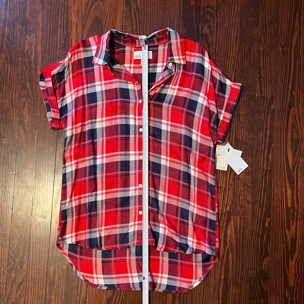 Plaid shirt sleeved tunic shirt Sz S